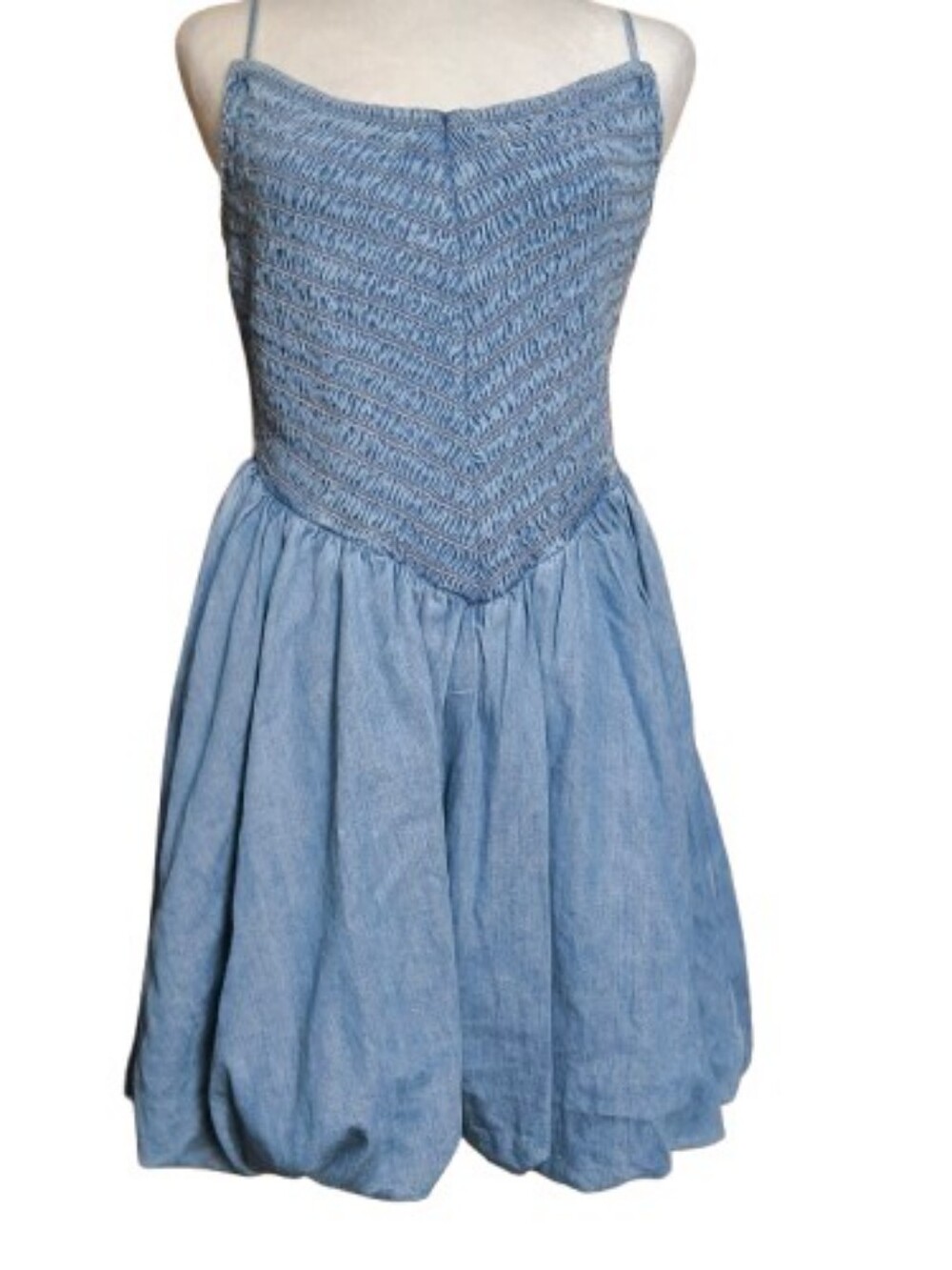 American Eagle Chambray Smocked Bubble Hem Dress Size Small - Picture 5 of 11